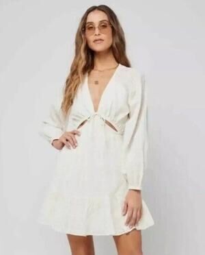 NWT L*Space Feelin' Fine Raglan Sleeve Cutout Mini Dress Cream Sz Med MSRP $143